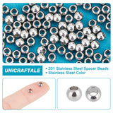 201 Stainless Steel Spacer Beads, Round, Stainless Steel Color, 4x3mm, Hole: 2mm, 100pcs