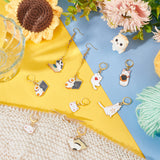 Cat Pendant Stitch Markers, Alloy Enamel Crochet Leverback Hoop Charms, Locking Stitch Marker with Wine Glass Charm Ring, Mixed Color, 2.8~4.3cm, 7 style, 2pcs/style, 14pcs/set