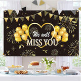 Polyester Hanging Banner Sign, Party Decoration Supplies Celebration Backdrop, WE WILL MISS YOU, Black, 180x110cm