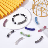 16Pcs 8 Style Brass Rhinestone & Polymer Clay Rhinestone Curved Tube Beads, Mixed Color, 45~47x9mm, Hole: 4mm, 2Pcs/style