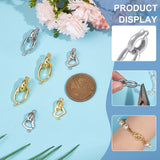 8 Sets 4 Styles Rack Plating Brass Fold Over Clasps, Long-Lasting Plated, Ring Oval & Heart, Platinum & Golden, Oval Clasp: 13~20.5x5~12x3~5mm, Hole: 1.2~1.8mm, 2 Sets/style