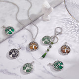 8Pcs 4 Styles Natural & Synthetic Mixed Gemstone Pendants, with Brass Findings, Flat Round with Tree of Life Charms, Platinum, 30.5x27x8mm, Hole: 7x3mm, 2pcs/style