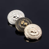 Alloy Shank Button, Flat Round with Lion, Mixed Color, 25mmx11.5mm, Hole: 2.5mm, 30pcs/box