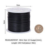 Round Aluminum Wire, Matte Effect, Black, 12 Gauge, 2mm, about 98.42 Feet(30m)/roll