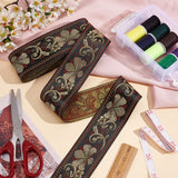 10 Yards Ethnic Style Embroidery Polyester Ribbons, Jacquard Ribbon, Garment Accessories, Floral Pattern, Black, 2 inch(50mm)