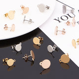 304 Stainless Steel Stud Earring Findings, with Flat Plate, Flat Round, Mixed Color, 36pcs/box