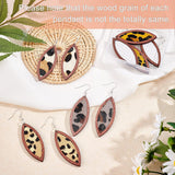 10Pcs 5 Style Eco-Friendly Cowhide Leather Big Pendants, with Dyed Wood, Horse Eye, with Iron Open Jump Rings & Earring Hooks, Mixed Color, 53x22x4mm, Hole: 1.2mm, 2pcs/style