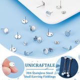 304 Stainless Steel Stud Earring Findings, with Loop and Flat Plate, Flat Round, Stainless Steel Color, 8x1mm, Hole: 1.5mm, Pin: 0.8mm, 50pcs/box