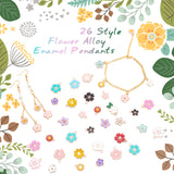 104Pcs 26 Style Alloy Enamel Pendants, with Crystal Rhinestone, Flower, Light Gold, Mixed Color, 4pcs/style