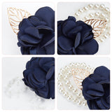 2Pcs 2 Style Silk Cloth Imitation Flower Brooch, with Imitation Pearl, for Wedding, Party Decorations, Medium Blue, 90~120x75~80x33mm, 1pc/style