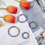 4Pcs 4 Styles Zinc Alloy Spring Gate Rings, Polygon Bamboo Stick Shape, Rainbow Color, 29~49x29~49x6mm, 1pc/style