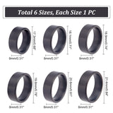 6Pcs 6 Size Ion Plating(IP) 304 Stainless Steel Plain Band Finger Ring for Men Women, Electrophoresis Black, Inner Diameter: 17.3~21.4mm, 1Pc/size