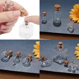 Glass Bottles, with Cork Stopper and Iron Screw Eye Pin Peg Bails, Mixed Shapes, Clear, 20pcs/set