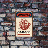 Tinplate Sign Poster, Vertical, for Home Wall Decoration, Rectangle with Word Grandpa's Garage, Tools Pattern, 300x200x0.5mm