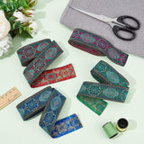 14M 4 Colors Ethnic Style Embroidery Polyester Ribbon, Garment Accessories, Floral Pattern, with 4Pcs Metallic Wire Twist Ties, Mixed Color, 33mm, 3.5m/color
