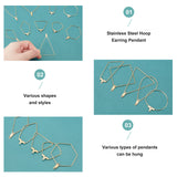 40Pcs 10 Style 304 Stainless Steel Wire Pendants, Hoop Earring Findings, Trapezoid & Polygon & Teardrop, Golden, 27~49.5x17.5~40x0.5~0.6mm, Hole: 1~1.2mm, 4pcs/styel