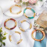 6Pcs 6 Colors Acrylic Curved Tube Beaded Stretch Braceles Set for Women, Mixed Color, Inner Diameter: 2 inch(5.13cm), 1Pc/color