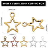 250Pcs 5 Colors Tibetan Style Alloy Charms, Star, Mixed Color, 14.5x12x1mm, Hole: 2mm, 50pcs/color