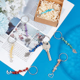 2 Sets Chakra Gemstone Chip Keychains with Glass Seed Beads, Alloy Leaf & Moon & Star & Heart Charms Keychains, Mixed Color, 8.6~9.2cm, 7pcs/set