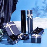 Paper Ring Box, Flip Cover, with Bowknot Ribbon, Jewelry Box, Square, Royal Blue, 5.3x5.3x3.1cm, 12pcs/set