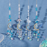 Moon Suncatcher Making Kit, Including Teardrop & Star & Heart Glass Pendants & Beads, Alloy Pendant, Brass Pendant & Cable Chains, 304 Stainless Steel S Hook Findings, Blue
