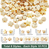 80Pcs 8 Style Brass Beads, Mixed Shapes, Golden, 5~7x5~7.5x2.5~3mm, Hole: 1.2~1.6mm, 10pcs/style