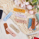 45Pcs 9 Colors PU Leather Label Tags, Handmade Embossed Tag, with Holes, for DIY Jeans, Bags, Shoes, Hat Accessories, Rectangle with Word Handmade, Mixed Color, 55x15x1.2mm, Hole: 2mm, 5pcs/color