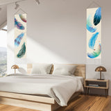 Polyester Decorative Wall Tapestrys, for Home Decoration, with Wood Bar, Rope, Rectangle, Feather Pattern, 1300x330mm