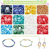 DIY Tile Bracelet Necklace Making Kit, Including Rectangle Glass Seed Beads, 304 Stainless Steel & Alloy Clasps, Pliers & Cutter, Needles, Mixed Color