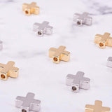 Brass Beads, Cross, Platinum & Golden, 8x8x3mm, Hole: 1.4mm, 20pcs/set