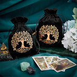 2Pcs Velvet Packing Pouches, Drawstring Bags, Rectangle, Black, Tree of Life Pattern, 18.2x12.8~13.5x0.2cm, 2pcs