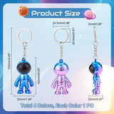 4Pcs 4 Colors Plastic Astronaut Keychains, Electroplated, with Iron Key Rings, Mixed Color, 10.3cm, 1pc/color