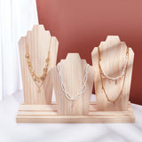 Bust Shaped Wood Jewelry Display Stands with 3-Slot Base, Jewelry Organizer Holder for Necklaces, Rings Storage, Blanched Almond, 40x23x28.5cm