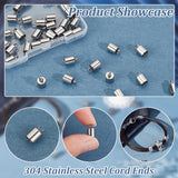 304 Stainless Steel Cord Ends, End Caps, Column, Stainless Steel Color, 10x6mm, Hole: 2mm, Inner Diameter: 5mm, 50pcs/box