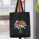 DIY Canvas Shoulder Bag 3D Embroidery Starter Kit, Rectangle with Flower Pattern, Including Cotton Cords, Plastic Embroidery Hoops and Iron Needles, Mixed Color, 610mm