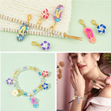 Summer Theme Plumeria Flower & Flip Flops Pendant Stitch Markers, Handmade Polymer Clay Crochet Lobster Clasp Charms, Locking Stitch Marker with Wine Glass Charm Ring, Mixed Color, 3~4.5cm, 2 style, 6pcs/style, 12pcs/set