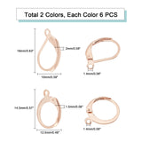 40Pcs 2 Style 304 Stainless Steel Leverback Earring Findings, with Loop, Rose Gold, 14.5~16x10~12.5x1.5~2mm, Hole: 1.4mm, Pin: 0.7x0.9mm, 20pcs/style