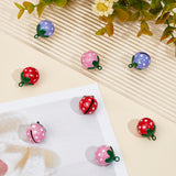 12Pcs 3 Colors Baking Painted Brass Bell Pendants, Strawberry Charm, Mixed Color, 21.5x17.5x17mm, Hole: 2mm, 4pcs/color