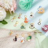 Alloy Enamel & Acrylic Pendant Stitch Markers, Crochet Leverback Hoop Charms, Locking Stitch Marker with Wine Glass Charm Ring, Cat/Rabbit/Fox, Mixed Color, 2.9~5cm, 12 style, 1pc/style, 12pcs/set