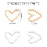 28Pcs 2 Colors 201 Stainless Steel Linking Rings, Laser Cut, Asymmetrical Heart, Real Gold Plated & Stainless Steel Color, 10.5x13x1mm,  14pcs/color