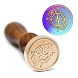 Brass Wax Seal Stamp with Handle, for DIY Scrapbooking, Compass Pattern, 89x30mm