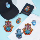 8Pcs 4 Style Hamsa Hand with Evil Eye Pattern Cloth Computerized Embroidery Iron On/Sew On Patches, Mixed Color, 56~121x43.5~91x1.5~2mm, 2pcs/style