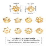 160Pcs 8 Style Rack Plating Alloy Flower Bead Caps, 6-Petal, Lead Free & Cadmium Free, Long-Lasting Plated, Real 18K Gold Plated, 20pcs/style