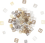 120Pcs 12 Style Alloy Slide Buckles, Square, Mixed Color, 8.7~12x8.7~12x1~1.3mm, 10pcs/style