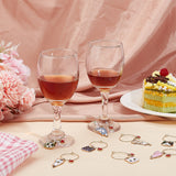 12 Pcs 12 Style Cat Theme Alloy Enamel Wine Glass Charms, Goblet Marker, with Brass Wine Glass Charm Rings, Golden, 47~60mm, 1pc/style