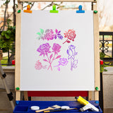 PET Plastic Hollow Out Drawing Painting Stencils Templates, Square, Rose Pattern, 300x300mm