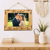 Natural Wood Photo Frames, for Tabletop Display Photo Frame, Rectangle with Word, Black, 150x200mm