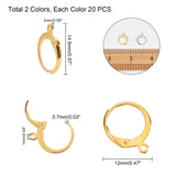 304 Stainless Steel Leverback Earring Findings, with Loop, Mixed Color, 14.5x12x2mm, Hole: 1mm, Pin: 0.5x0.7mm, 2colors, 20pcs/color, 40pcs/box