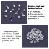 80Pcs 4 Style 304 Stainless Steel Leverback Earring Findings, with Teardrop Setting for Cabochon, Stainless Steel Color, 20pcs/style