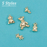 30Pcs 5 Style Rack Plating Alloy Pendants, Cadmium Free & Lead Free, Bear, Light Gold, 14~24.5x9~18x3~5mm, Hole: 1.4~1.6mm, 6pcs/style